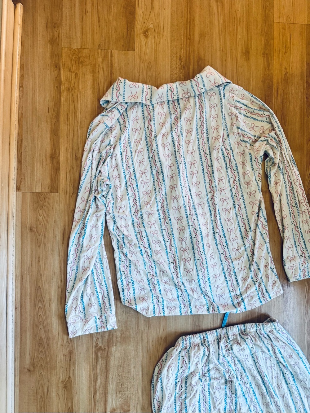 Little One Shop Viscose Bamboo Pajama Set in White with Blue & Pink Accents - Picture 9 of 9